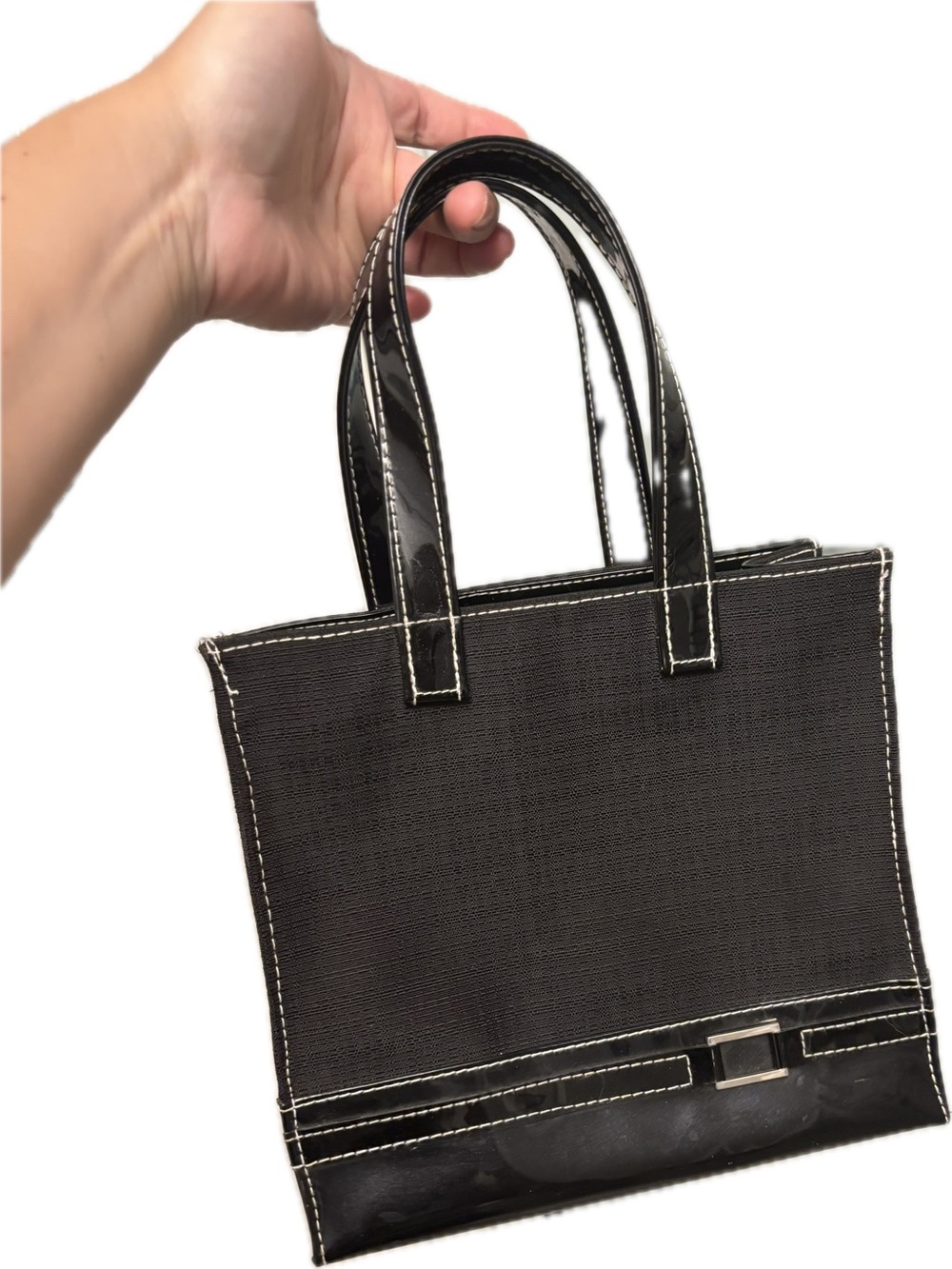 Estee Lauder Classic Black small Tote Bag with Contrast Stitching and patent